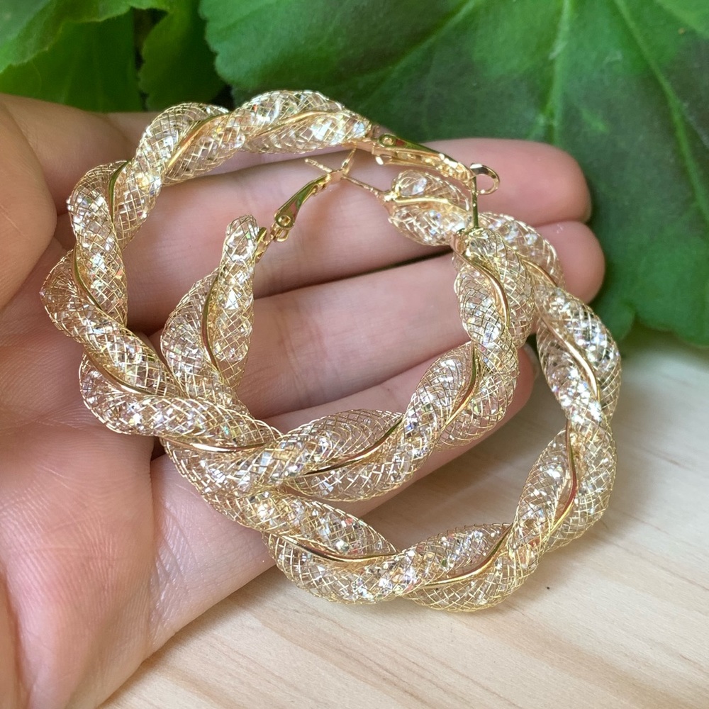 Gold CZ Hoop Earrings - Picture 4 of 7